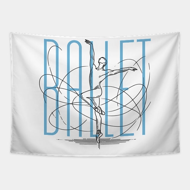 Ballet Male dancer - Black one line art Tapestry by PrintSoulDesigns