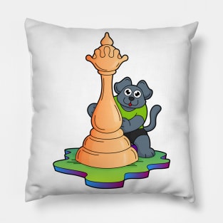 Dog at Chess with Chess piece Queen Pillow