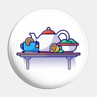 Tea Time Cartoon Vector Icon Illustration Pin