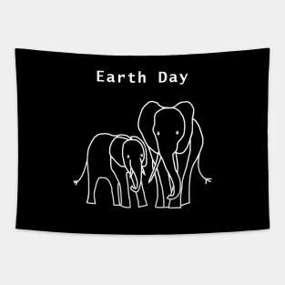 White Line Earth Day Elephants Tapestry