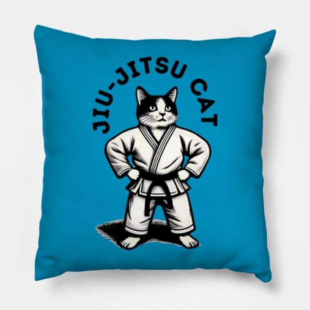 Jiu-Jitsu Cat Pillow by Desert Owl Designs