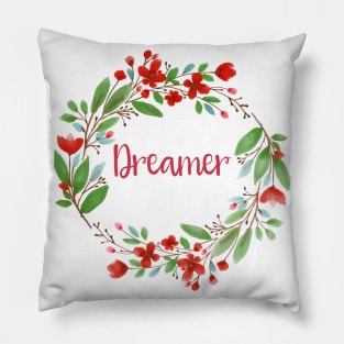 Boho Gift Floral Wreath Inspirational Bohemian Design Dreamer Tee Pillow