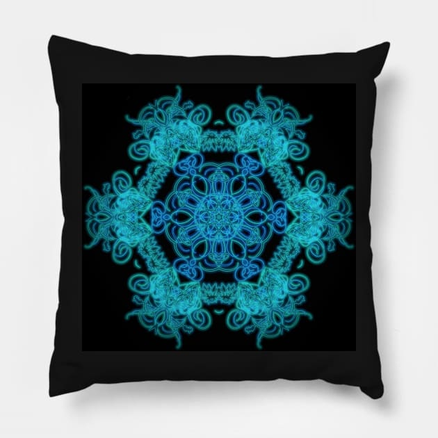 Lit Up in Blue Mandala Pillow by InspiraImage