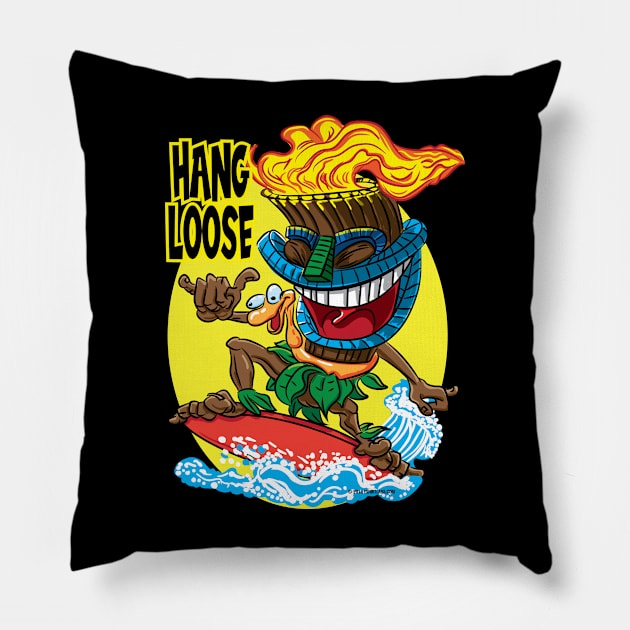 Hang Loose Tiki Surfer Pillow by eShirtLabs