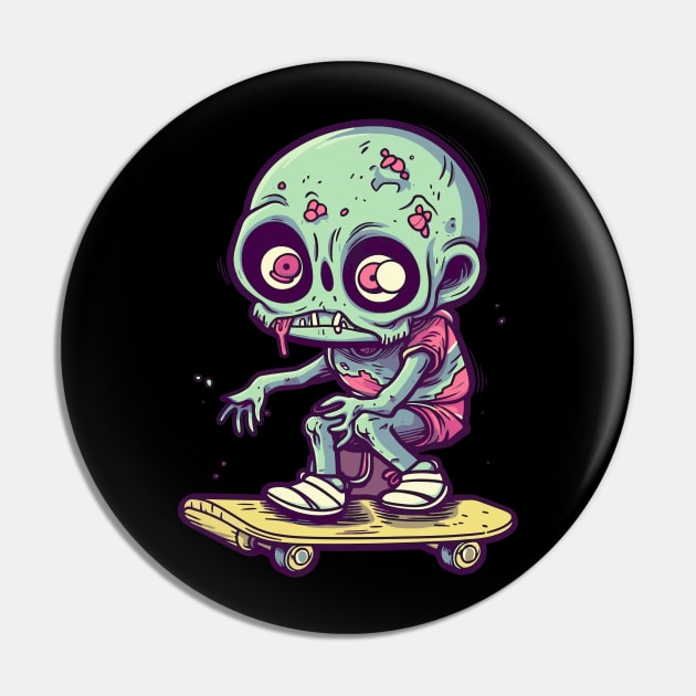 Skateboarding Skeleton Chibi Zombie: Undead Shredder Pin by KUH-WAI-EE