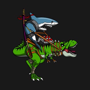 Shark Ninja Riding T-Rex Dinosaur T-Shirt