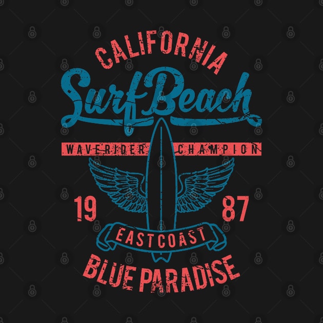 California Surf Beach: East Coast Vintage Design by Jarecrow 