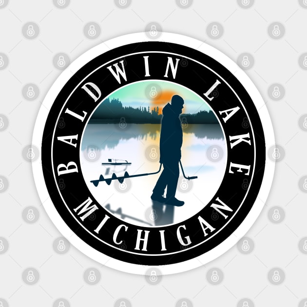 Baldwin Lake Ice Fishing Michigan Sunset Magnet by BirdsEyeWorks