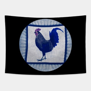 Little Red Rooster Blue Tapestry