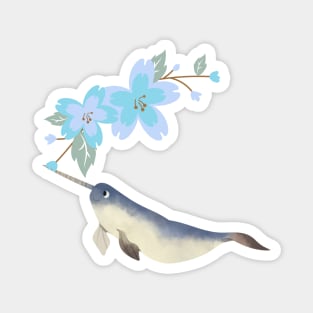 Narwhal Ice Blue Cherry Flowers Magnet