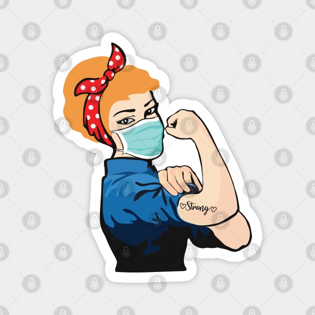 Pin Up Girl Blonde Hair Wearing Mask with Strong Tattoo Magnet by deelirius8