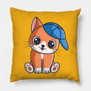 Cute Orange Cat Wearing A Hat Pillow