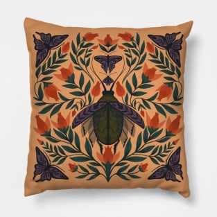 Beetle and Butterfly Botanical Design Pillow