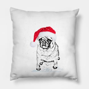 Dog in the snow on Christmas Pillow