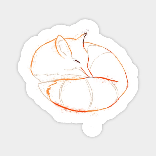 Fox sleepy painting lineart Magnet by Uwaki