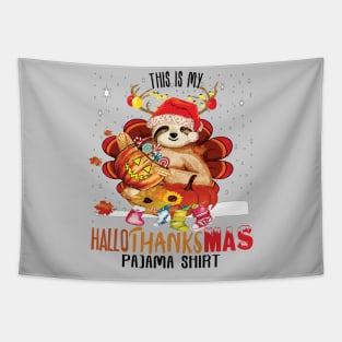 This is my Hallothanksmas pajama shirt funny halloween thanksgiving christmas costume Tapestry