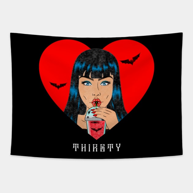 Halloween Funny Thirsty Vampire Tapestry by Helena Morpho 