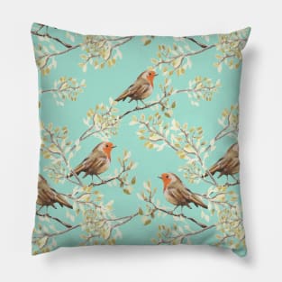 Vintage Robin Readbreast Art Pattern Pillow