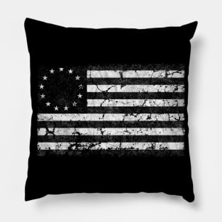 US Flag 1776, Black and White Pillow