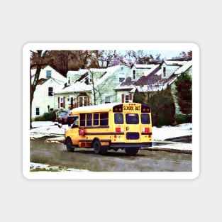 School Bus Driving Home in Winter Magnet