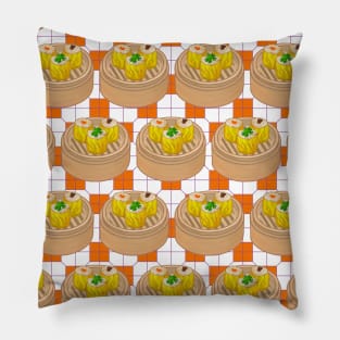 Dim Sum Funky Hong Kong Street Food with Orange Tile Floor - Pop Art Pillow