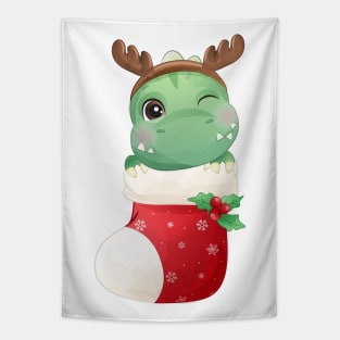 Cute Christmas T Rex Dinosaur In Stocking Tapestry