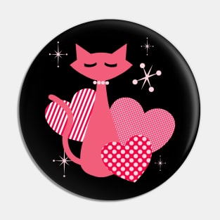 Atomic Hearts Mid-Century Modern Retro Valentines Cat Pin