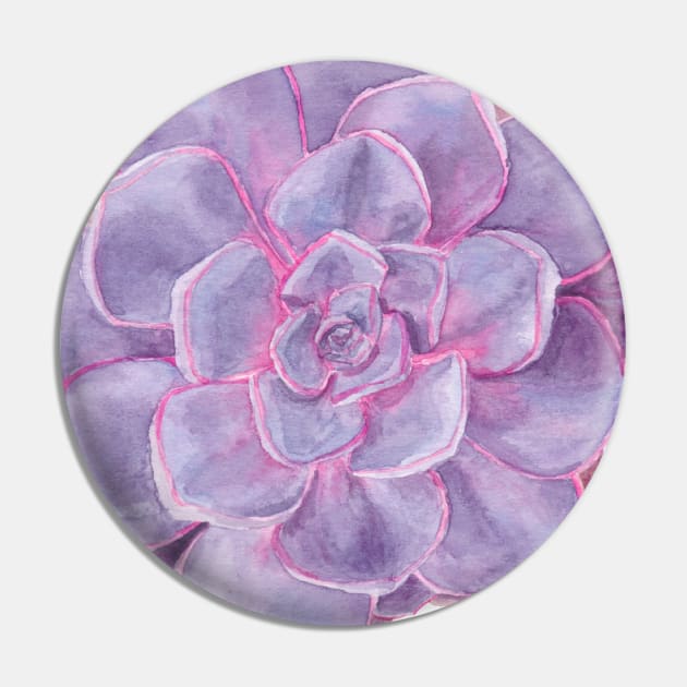 Purple Echeveria Succulent "Keep Growing" Watercolour Painting Pin by Flowering Words