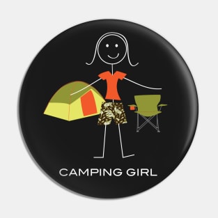 Funny Womens Camping Girl illustration Pin