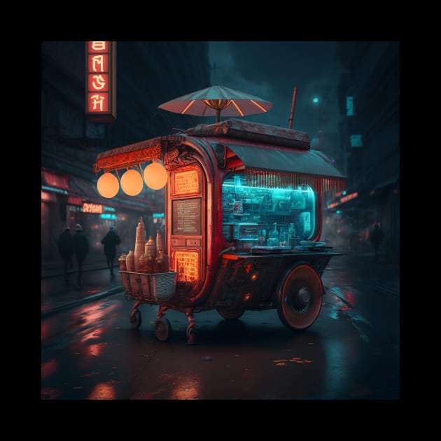 Cart Ramen - Cyberpunk Cityscape by ArkMinted