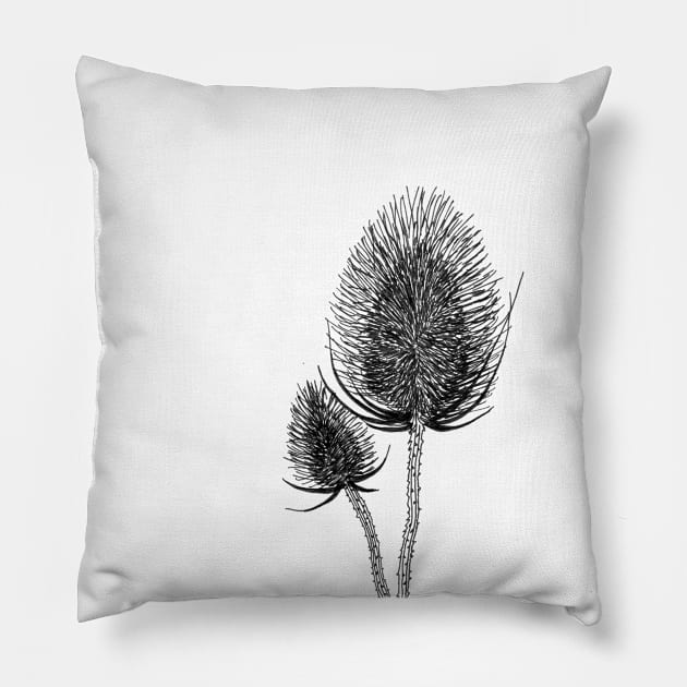 Hand Drawn Dry Thistle Pillow by jitkaegressy