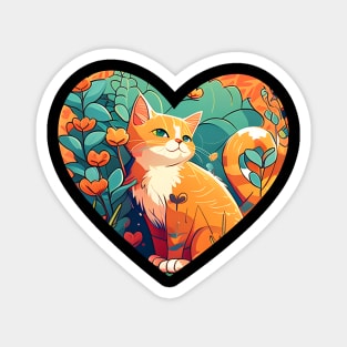 Fancy And Fine Flowered Orange Cat Heart Garden Design Magnet