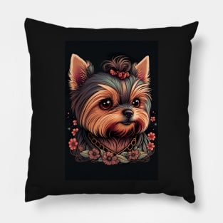 Super Cute Yorkshire Terrier Puppy Portrait - Japanese style Pillow