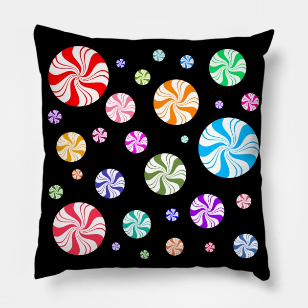Colorful Rainbow Round Peppermint Holiday Pattern Pillow by Art by Deborah Camp