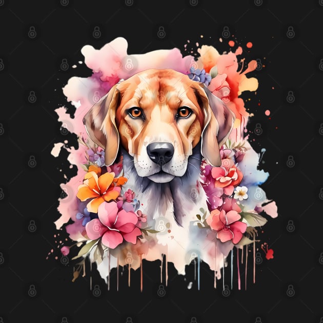 A foxhound decorated with beautiful watercolor flowers by CreativeSparkzz