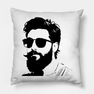 Stencil sketch, bearded man wearing shades Pillow