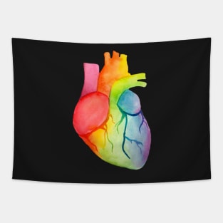 Watercolor Rainbow Heart (dark) Tapestry