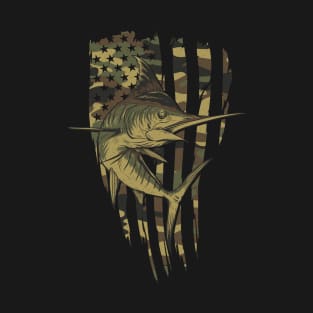 Camo US Flag Marlin T-Shirt