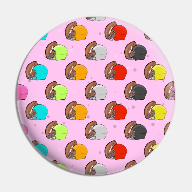 American Football - Colorful Helmets and Ball Pattern on Pink Background Pin by DesignWood-Sport