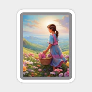 Girl with a basket of flowers Magnet