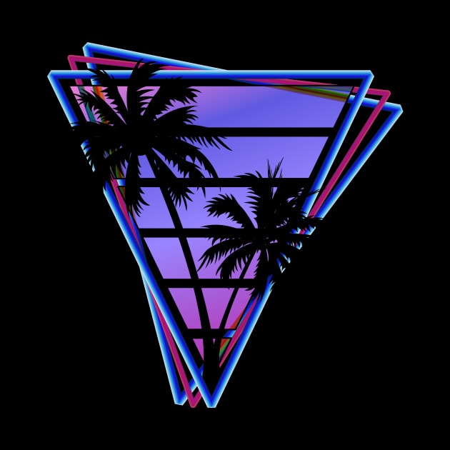 Retrowave style palm tree sunset Stormy Blue by Brobocop