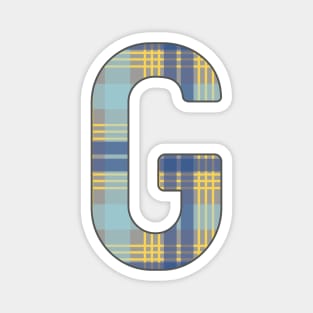 Monogram Letter G, Blue, Yellow and Grey Scottish Tartan Style Typography Design Magnet