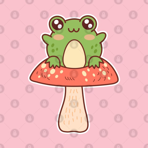 Cute Frog Setting on a Mushroom Kawaii Cottagecore by Cuteness Klub