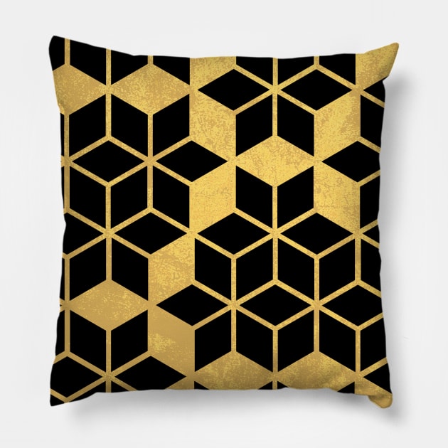 Black and Gold Cubes Pillow by speckled