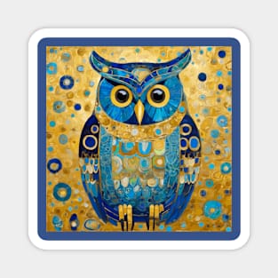 Gustav Klimt Style Blue and Gold Owl Magnet