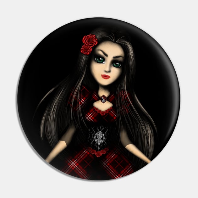 Girl with Red Roses Gothic Girl Pin by DeneboArt