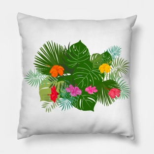 Beautiful summer time exotic circle frame with hand drawn colorful hibiscus Pillow