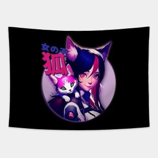 Anime Girl Space Girl Pink Cute Cat Tapestry