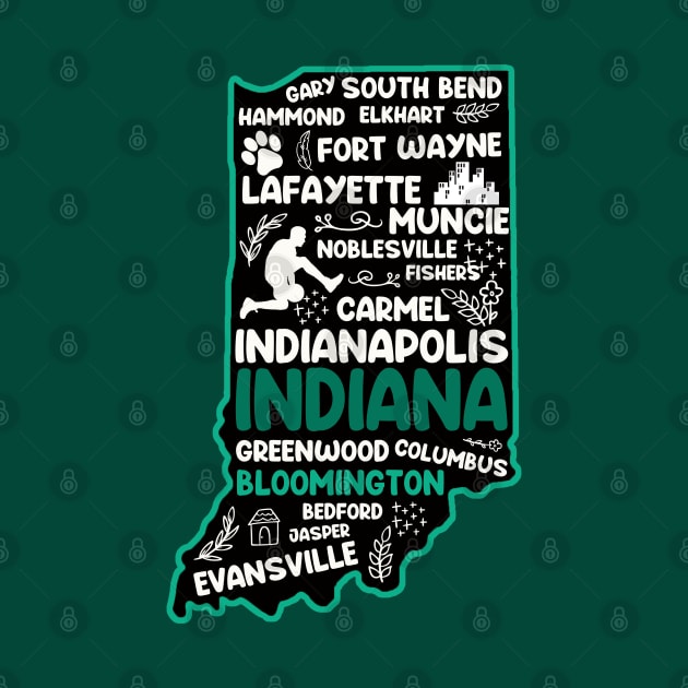 Bloomington Indiana cute map Fort Wayne, Evansville, Carmel, South Bend, Fishers, Hammond, Gary, Lafayette by BoogieCreates