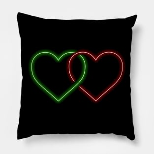 Valentine Interlocking 2 - Tone Neon Sweetheart Hearts on Black Pillow